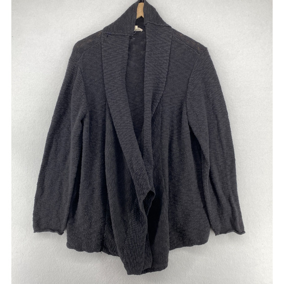 EILEEN FISHER Cardigan XL Organic Cotton Slub Shawl Draped Open Front Gray - Picture 2 of 14